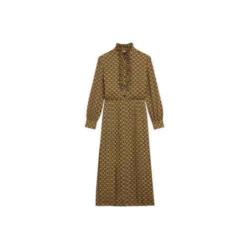 CELINE Желтое Женское Длинное Платье с Рукавами