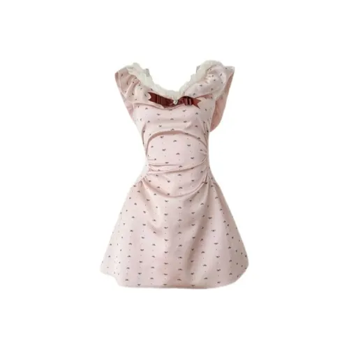 VKXOW Короткий рукав Платье Женское Розовое