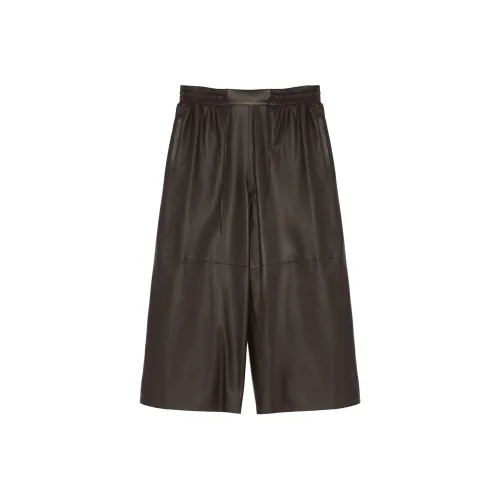 Yves Salomon FW24 Кожаные брюки женские коричневые