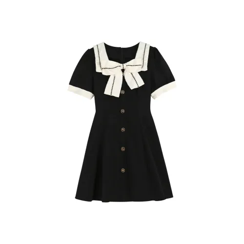 BIFH Короткий рукав Платье Женское Черное