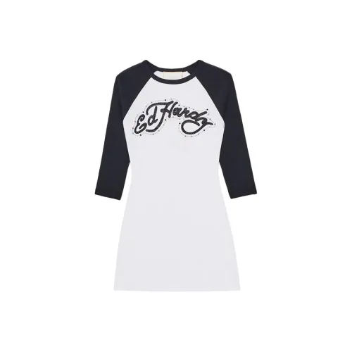 Ed Hardy Белое Женское Длинное Платье с Рукавами