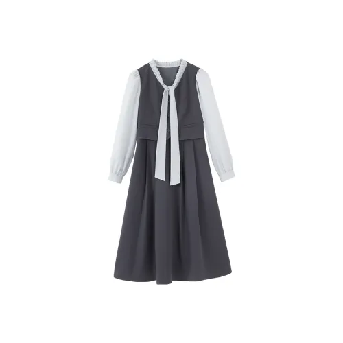 XIANGYING Длинное платье с длинными рукавами женское серое