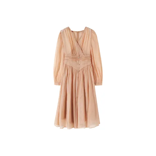 EIDOLON GRAIN Шампанское Женские Длинные Платья с Рукавами