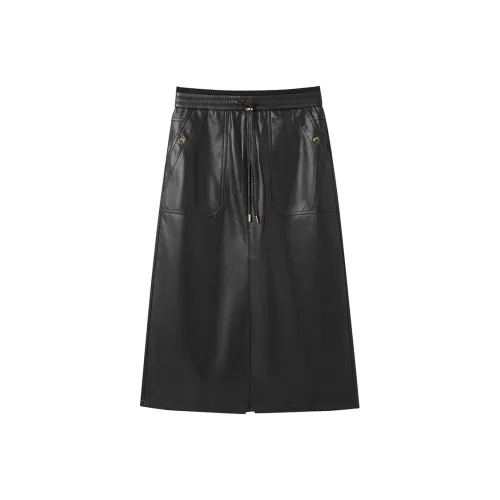PEACEBIRD Кожа Длинная Юбка Женская Черная