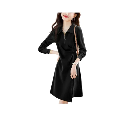 Mo Han Yi Mei Длинный рукав Платье Женское Черное