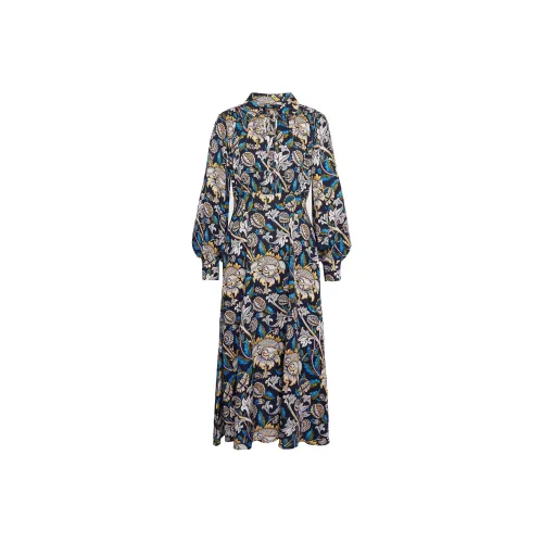 BARBOUR x William Morris Gallery Rendall FW24 Длинное платье с длинными рукавами женское бежевый синий