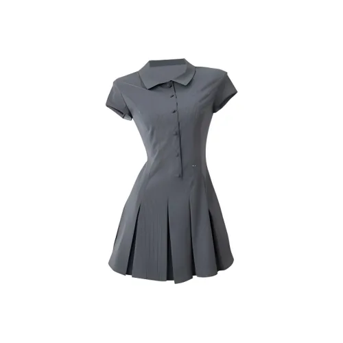 KKX Короткий рукав Платье Женское Преппи Серый