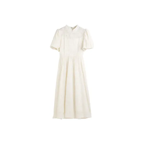 Hang Yi Court Короткий рукав платье женское цвет сливочный