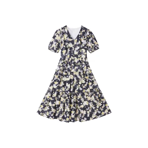 XIANGYING Короткий рукав Платье Женское Фиолетовое