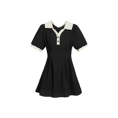 MTHE Короткий рукав Платье Женское Черное