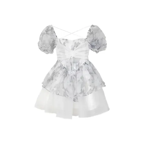 SKYA Короткий рукав Платье Женское Серый Белый