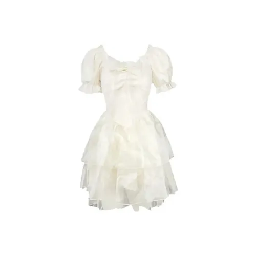 SKYA Короткий рукав Платье Женское Абрикосовое