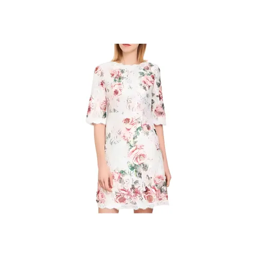 Silly Короткий рукав платье женское белое с красным цветочным