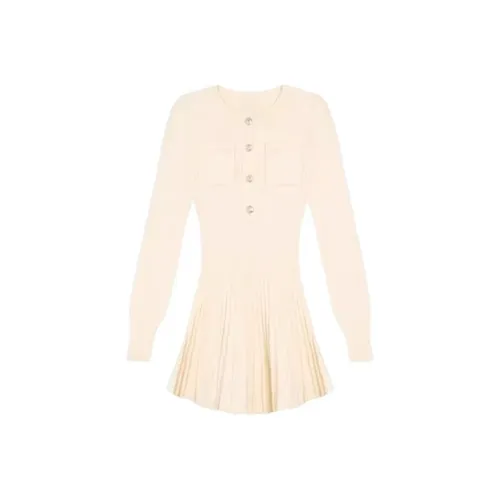 KEAB Длинное платье с длинными рукавами женское кремово-абрикосового цвета