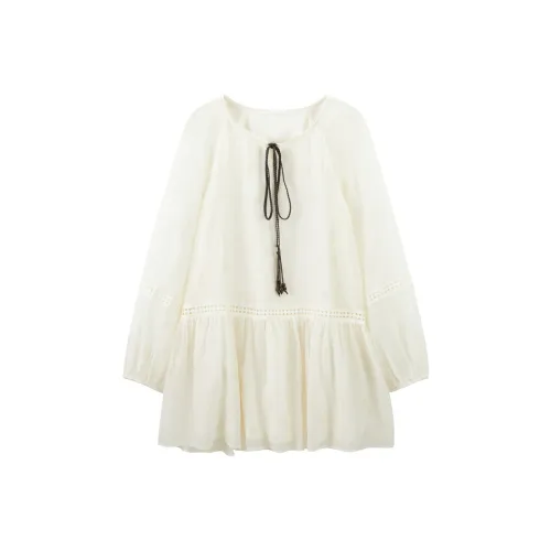 LEDIN Длинное платье с длинными рукавами женское бежево-желтое