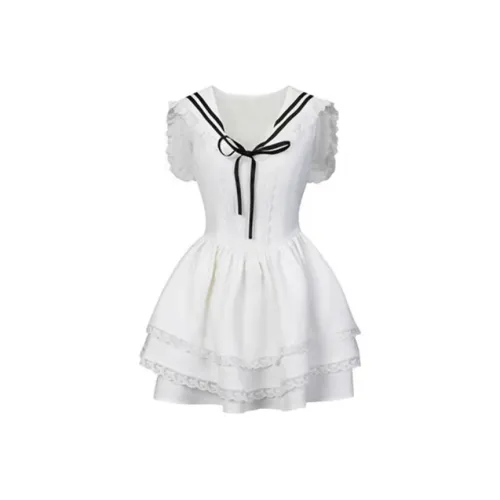 PLAY BUSH Короткий рукав Платье Женское Белое