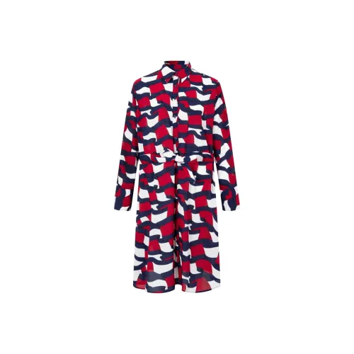 Tommy Hilfiger Red, White, Blue & Многоцветные 6FZ Женские Длинные Рукава Платья