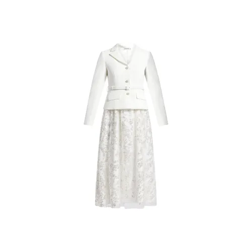 Self Portrait Длинное Платье с Длинными Рукавами Женское Кремово-Белое