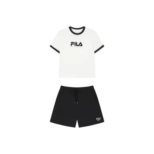 FILA Одежда Комплекты Cloud White Топ + Черные Шорты Женские Повседневные Костюмы
