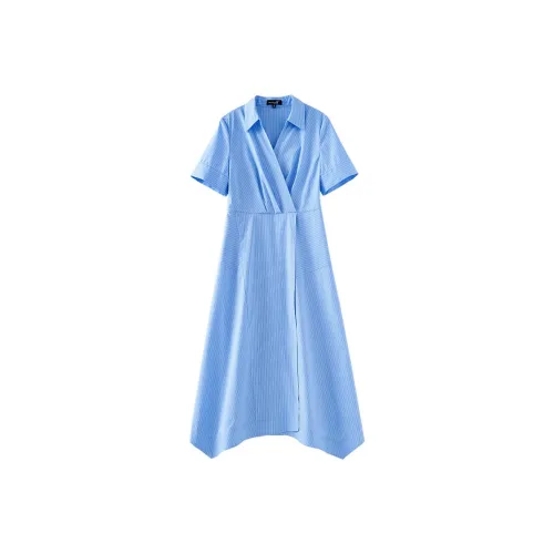 OUNIXUE Короткий рукав Платье Женское Синее