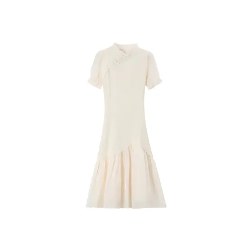 CHARM GLOW Короткий рукав Платье Женское Абрикосовое