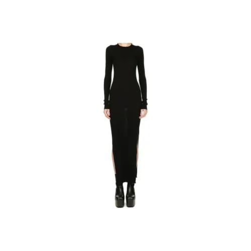 RICK OWENS Черное Женское Длинное Платье с Рукавами