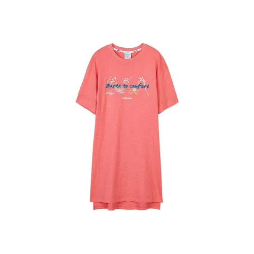 Skechers Environmental Protection Короткий рукав Платье Женское Смешанное Кораллово-розовый