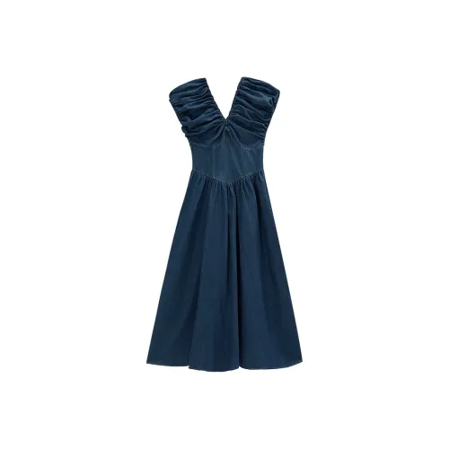 THE SEA LIFE Короткое платье с короткими рукавами женское джинсовый синий