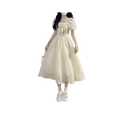 MORii Короткий рукав Платье Женское Абрикосовая Длинная Юбка