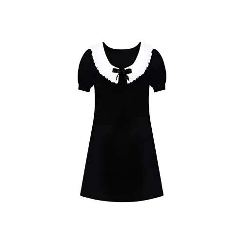IQC Короткий рукав Платье Женское Черное