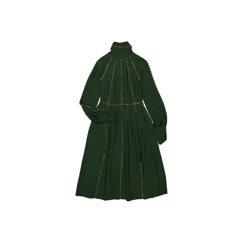 Burberry Длинное платье с длинными рукавами женское оливково-зеленый