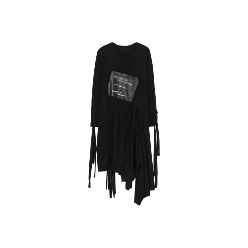 Yohji Yamamoto Черные Женские Длинные Платья с Длинными Рукавами