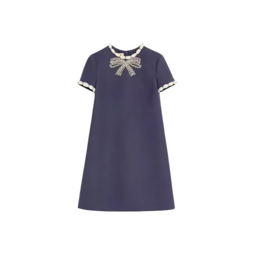 Valentino CREPE COUTURE SS25 Короткий рукав Платье Женское Синее