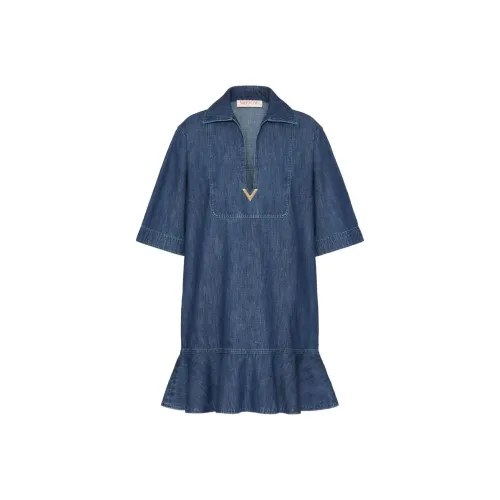 Valentino SS24 Короткое платье с короткими рукавами женское синее