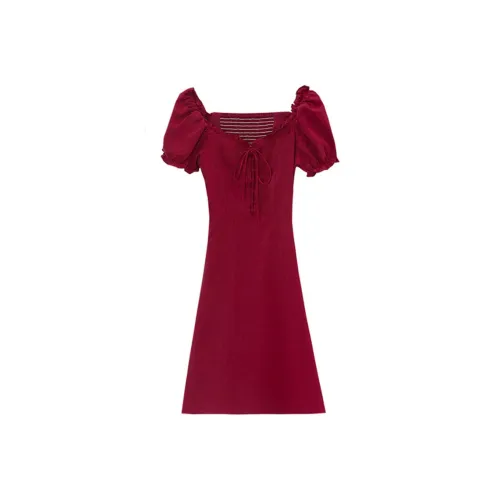 MISTVB Короткий рукав Платье Женское Красное