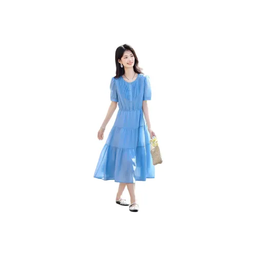 Still Quiet Короткий рукав Платье Женское Синий