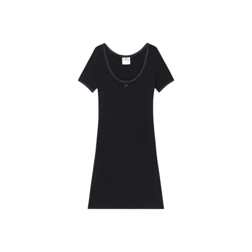 COURREGES Черный Темно-синий/Черный Морской синий Женские Короткие Платья с Длинными Рукавами