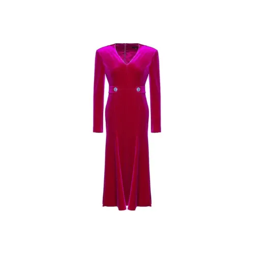 BESIONIA Длинное платье с длинными рукавами женское розово-красное
