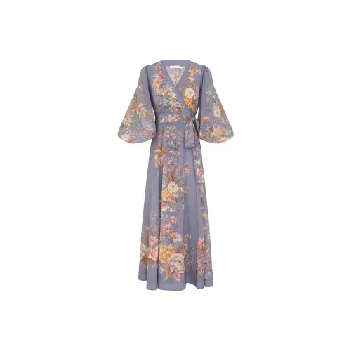 Zimmermann Resort Swim 2025 Коллекция Длинное Платье с Длинными Рукавами Женское Циановый