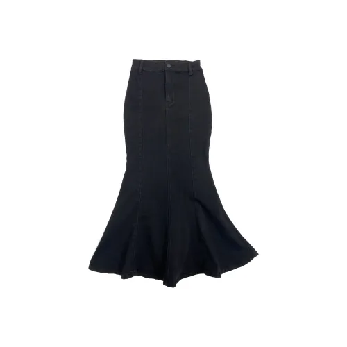 Wen Shan Деним Длинная Юбка Женская Черная