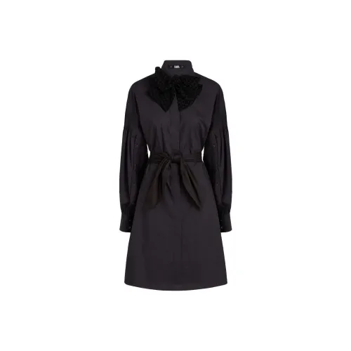 KARL LAGERFELD Длинное платье с длинными рукавами женское черное