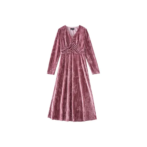 OUNIXUE Длинное платье с длинным рукавом женское розовое