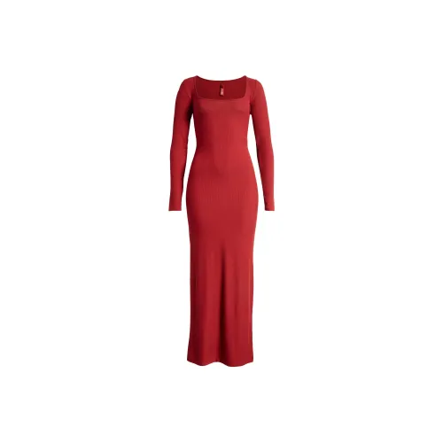 SKIMS Мягкий Lounge Длинный рукав Платье Длинный рукав Платье Женские Кирпично-красный Кирпич