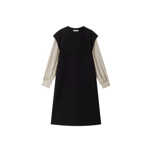 Giordano 09 Черное Женское Длинное Платье с Рукавами