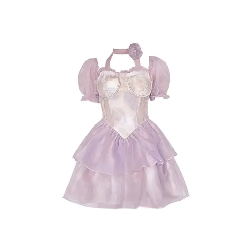 AFGGD Короткий рукав Платье Женское Фиолетовое