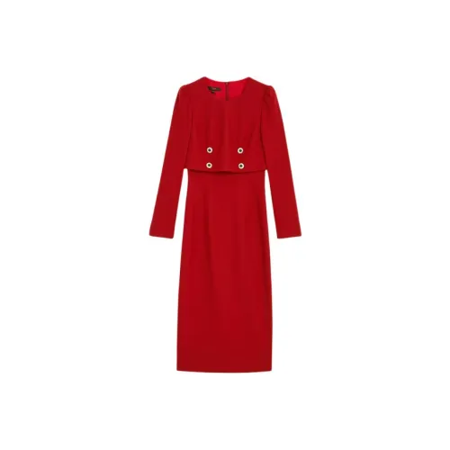 Yiner Red Chinese Женские Длинные Рукава Платья