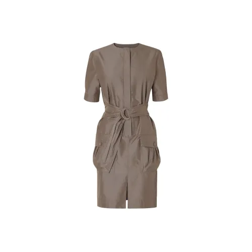 FENDI SS25 Короткий рукав Платье Женское Коричневое