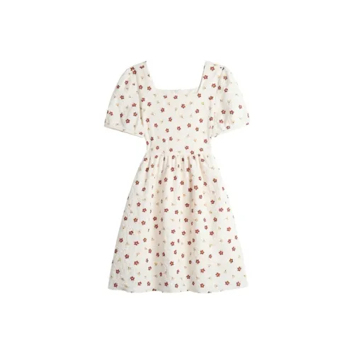 ABBY GODDESS Летнее Короткое Платье с Короткими Рукавами Женское Бежевое Цветочное