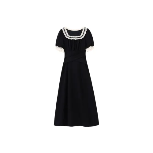 ALXNAN Короткий рукав Платье Женское Черное