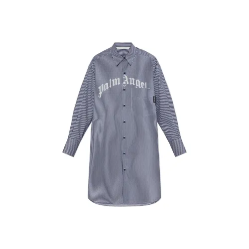 PALM ANGELS Длинное платье с длинными рукавами женское синее